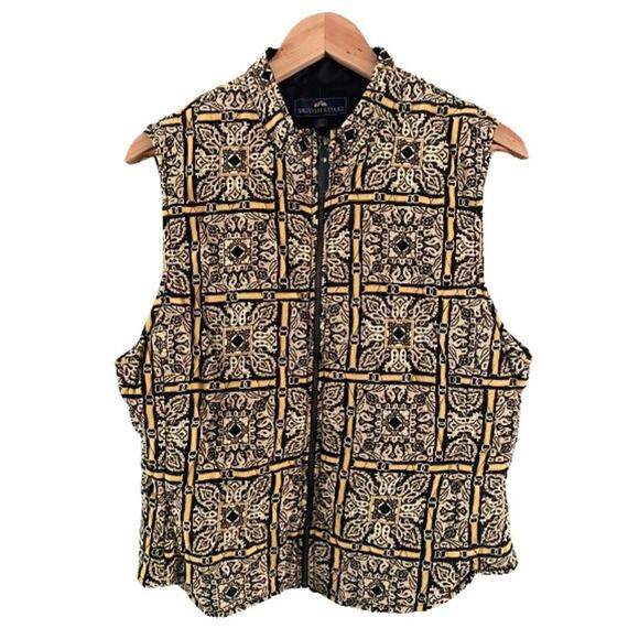 British Khaki Equestrian Style Paisley Quilted‎ Zipper Vest Sz L - Picture 1 of 10